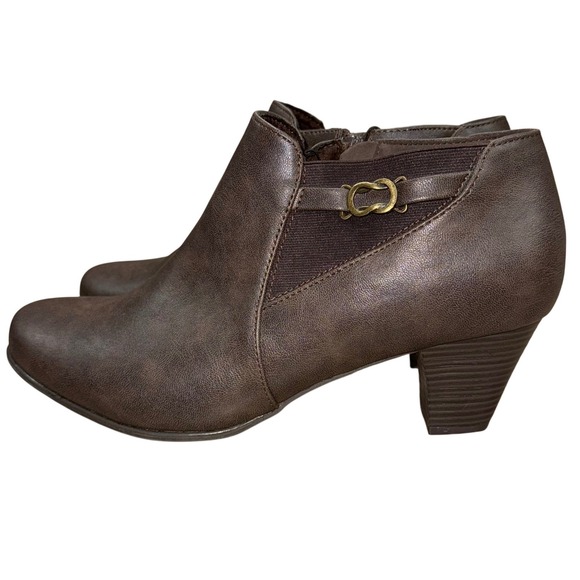 Whitemt. Brown Womens Ankle Block Heel Buckle Dress Boots Boho Office Career 11W